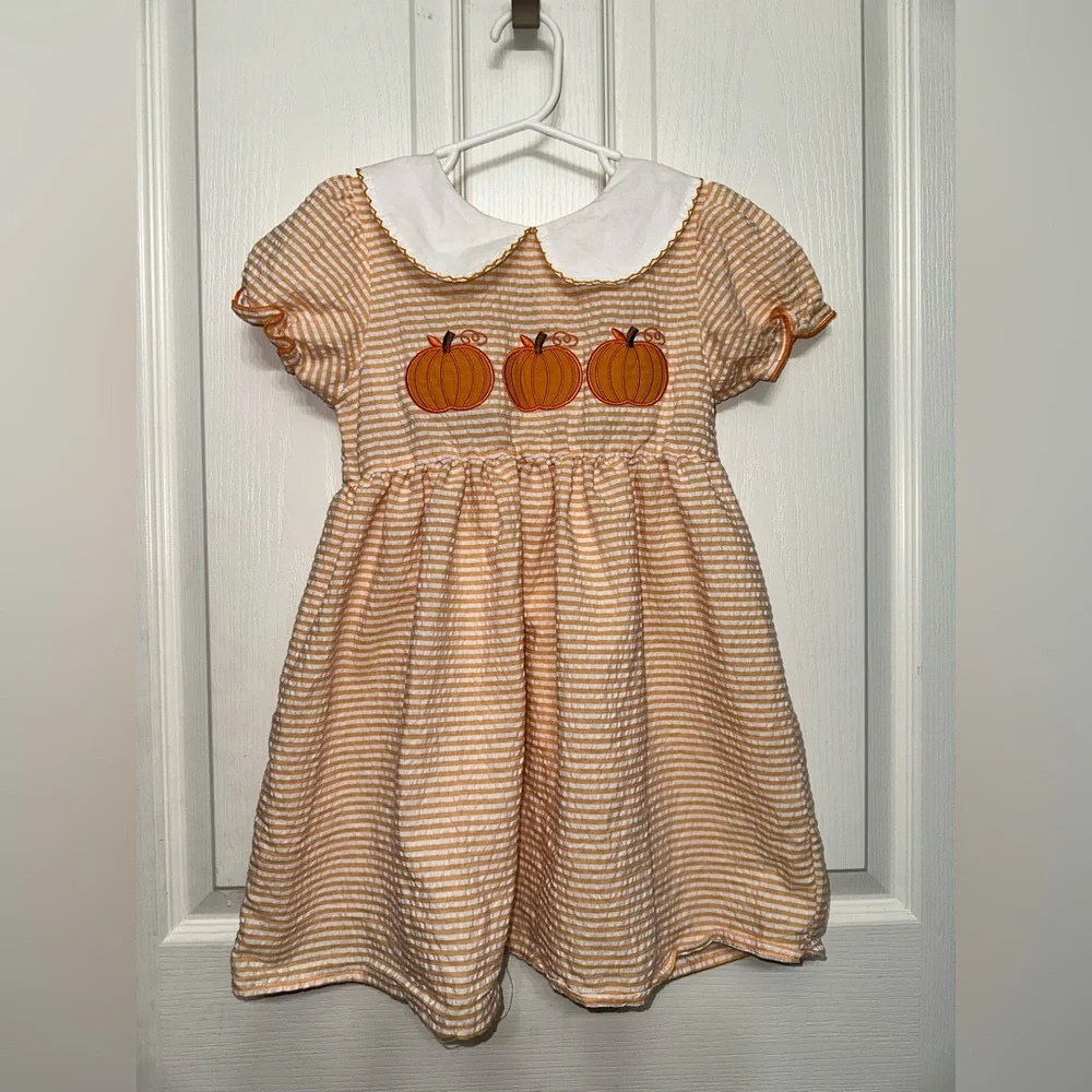 Girls Striped Pumpkin Dress‎ Size 4-5 Years